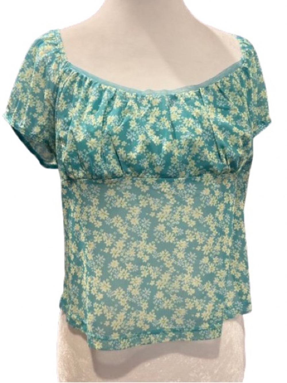 NWT No Boundries Y2K Floral Ruched Babydoll Top Peasant Milkmaid Fairycore L